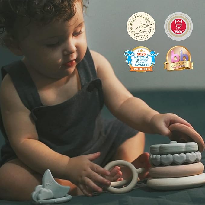 Stacks of Circles Soft Teething Toy | Educational Learning Baby Toy | Stacking Ring Toys for Babies | 7 Piece Teether Set