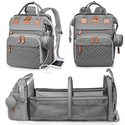 Baby Diaper Bag Backpack with Changing Station – Waterproof, Large Capacity, USB Charging Port, Grey