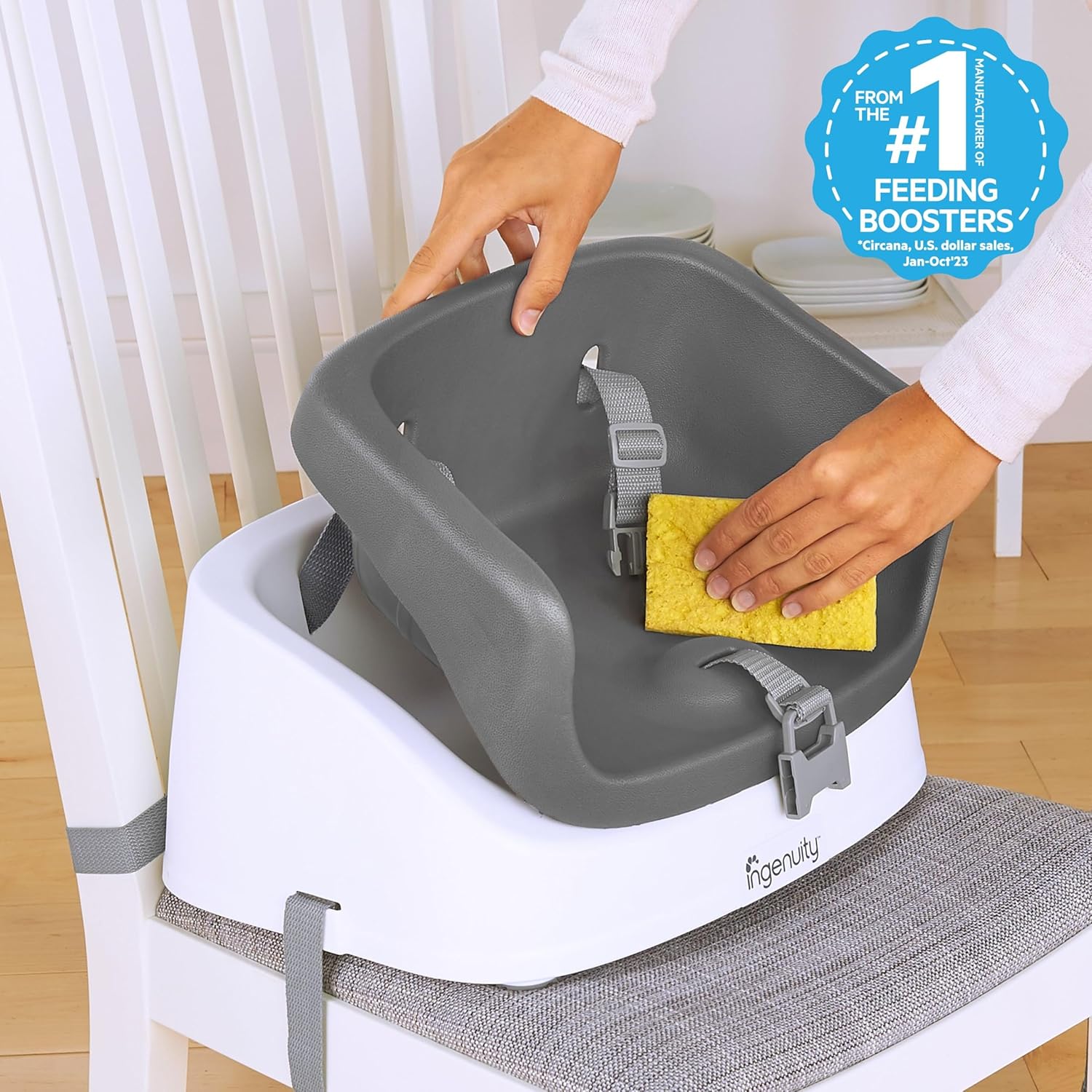 SmartClean Toddler Booster Seat – Lightweight, Easy-Clean with 3-Point Harness, Slate