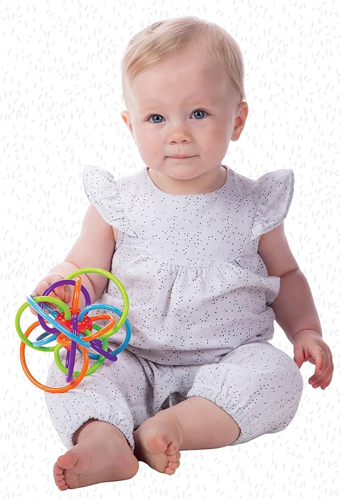 Winkel Rattle & Sensory Teether Toy, Blue/Green/Orange