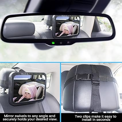 Baby Car Mirror – Rear Facing, Shatterproof, 360° Rotation, Crash Tested