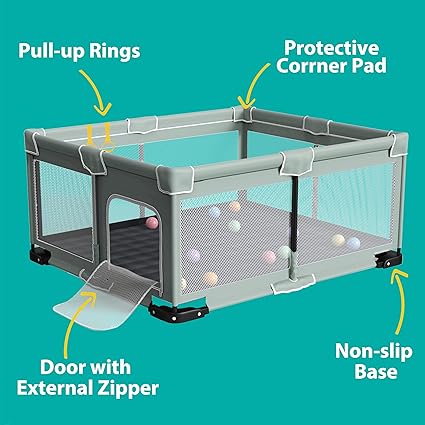 Foldable Playpen for Babies & Toddlers – Portable 71"x59" Play Area with Mat, Indoor & Outdoor, Light Green