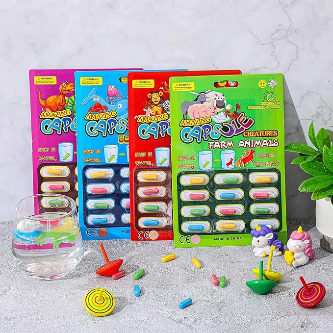 8-Piece Water Capsule Bath Toys – Expanding Sponge Animals, Dinosaurs & Sea Creatures
