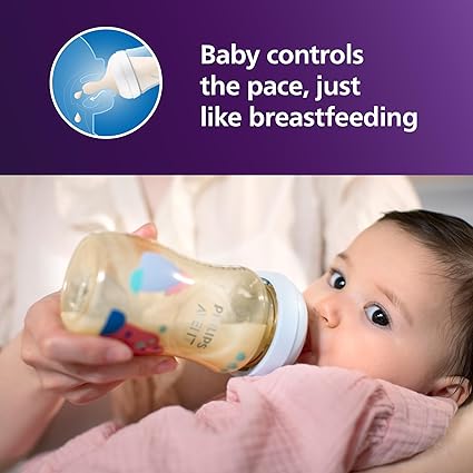 PPSU Natural Baby Bottles with Medium Flow Nipples (Flow 3), 9oz, with Decoration, 2-Pack