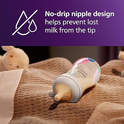 PPSU Natural Baby Bottles with Medium Flow Nipples (Flow 3), 9oz, with Decoration, 2-Pack