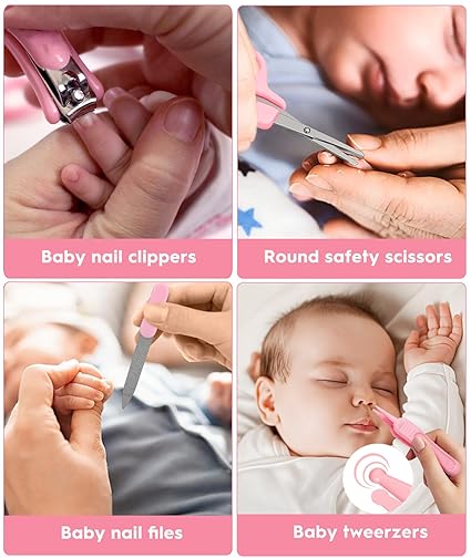 Baby Healthcare & Grooming Kit – Newborn Safety Essentials with Hair Brush, Comb, Nail Clipper, Thermometer, and Pacifier Clip