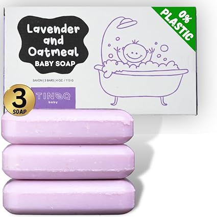 Baby Wash & Shampoo Soap Bars – Organic, Hypoallergenic, Lavender & Oatmeal, Plastic-Free, Vegan, 3 Bars
