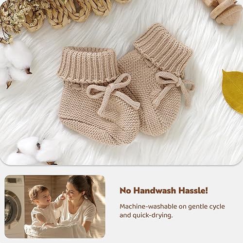 Baby Booties Newborn First Walkers, Cozy Shoes, Warm Knit Soft Booties for Toddler Infant Boy Girl