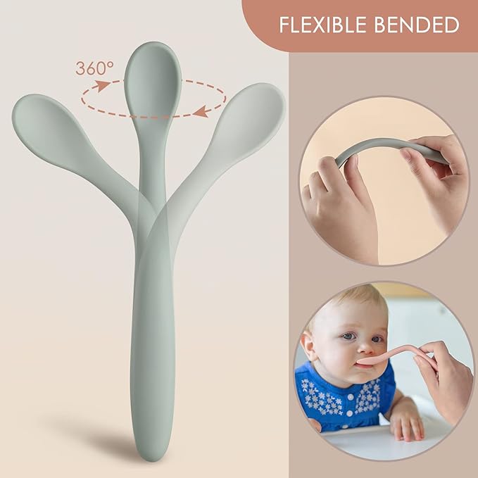 6-Piece Silicone Baby Feeding Spoons, First Stage Infant Spoons, Soft-Tip Easy on Gums, Baby Training Spoon | Infant Utensils Feeding Supplies, Dishwasher & Boil-Proof