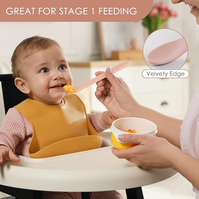 6-Piece Silicone Baby Feeding Spoons, First Stage Infant Spoons, Soft-Tip Easy on Gums, Baby Training Spoon | Infant Utensils Feeding Supplies, Dishwasher & Boil-Proof